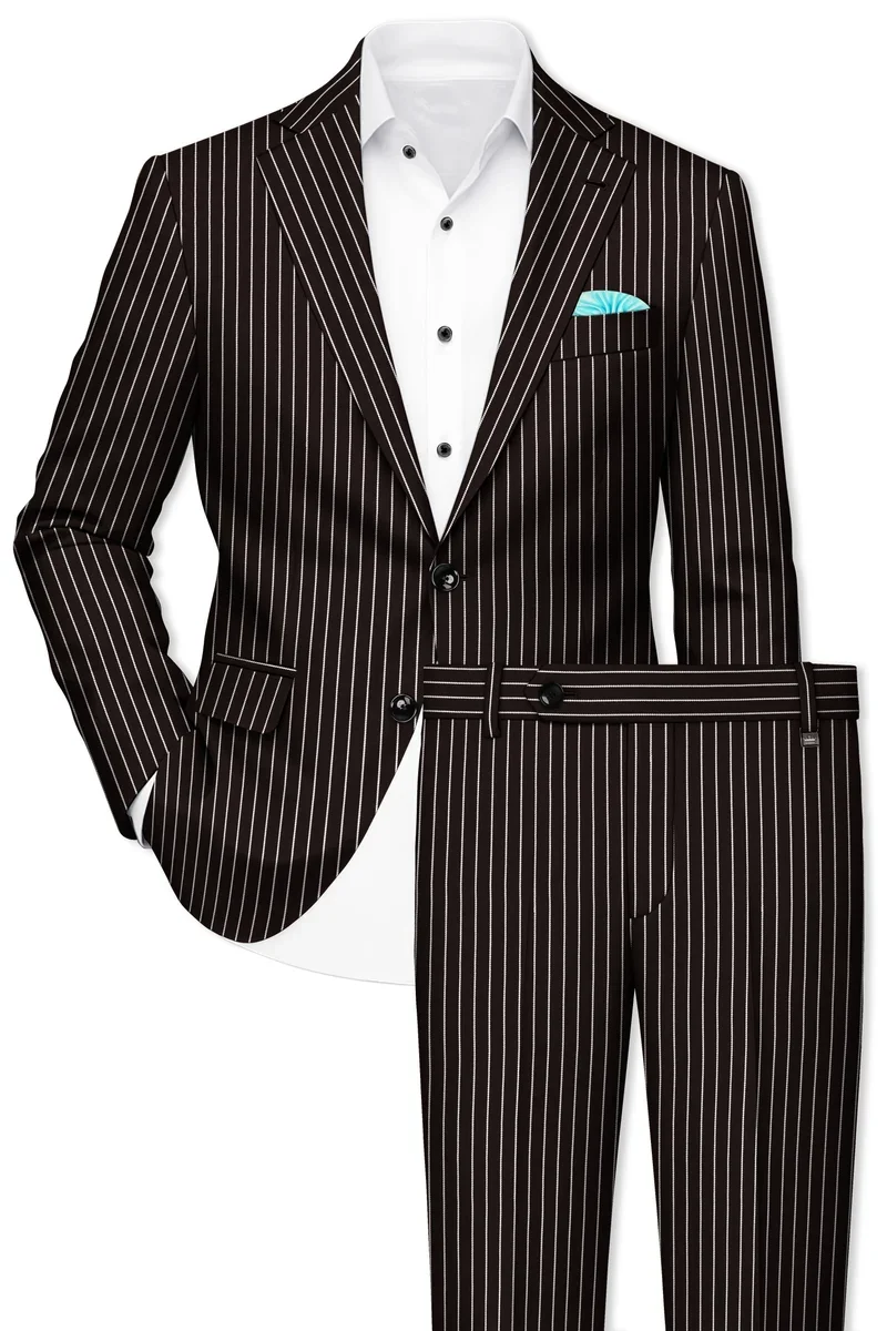 Formal Men Pinstripe Suit 2 Pieces Slim Fit Single Breasted Blazer Pants Wedding Groom Business Male Clothing Customized