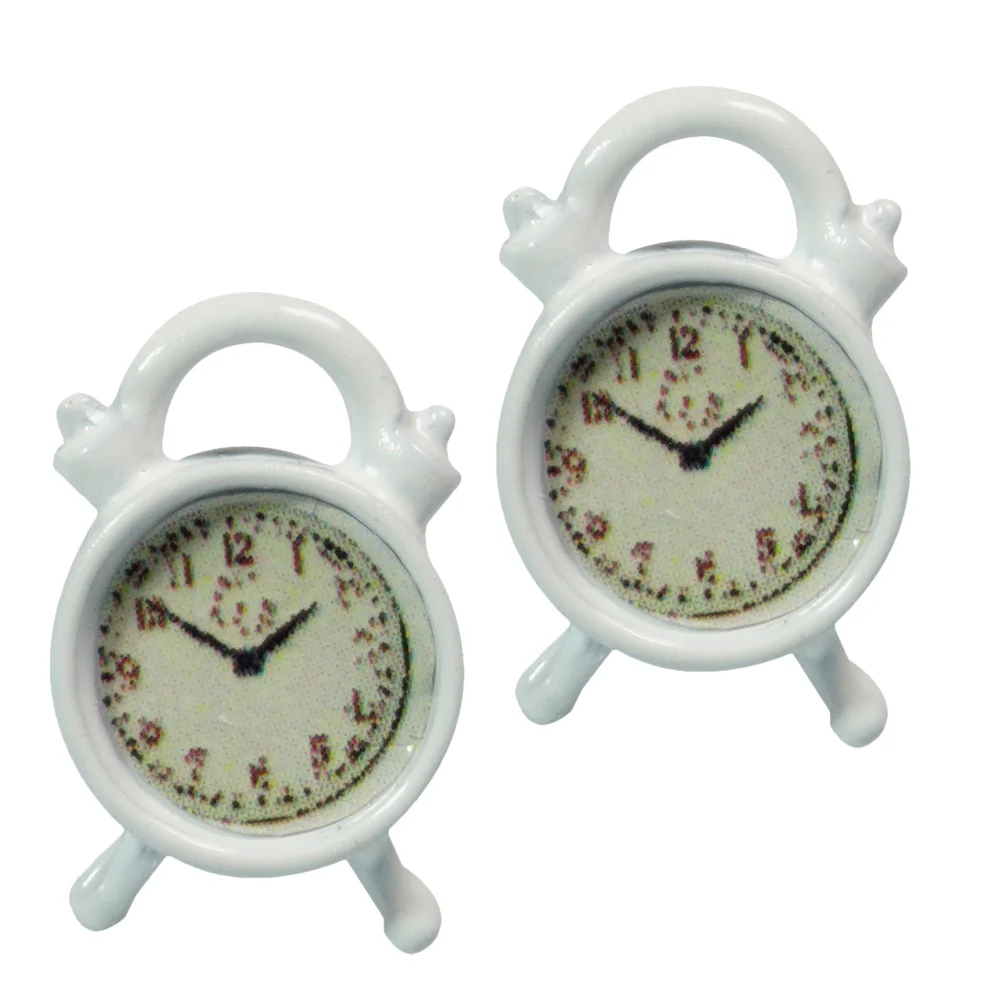 2 Pcs Model Toy Mini Alarm Clock Child Childrens Toys Dollhouse Miniature Wall Shelf Alloy Small White