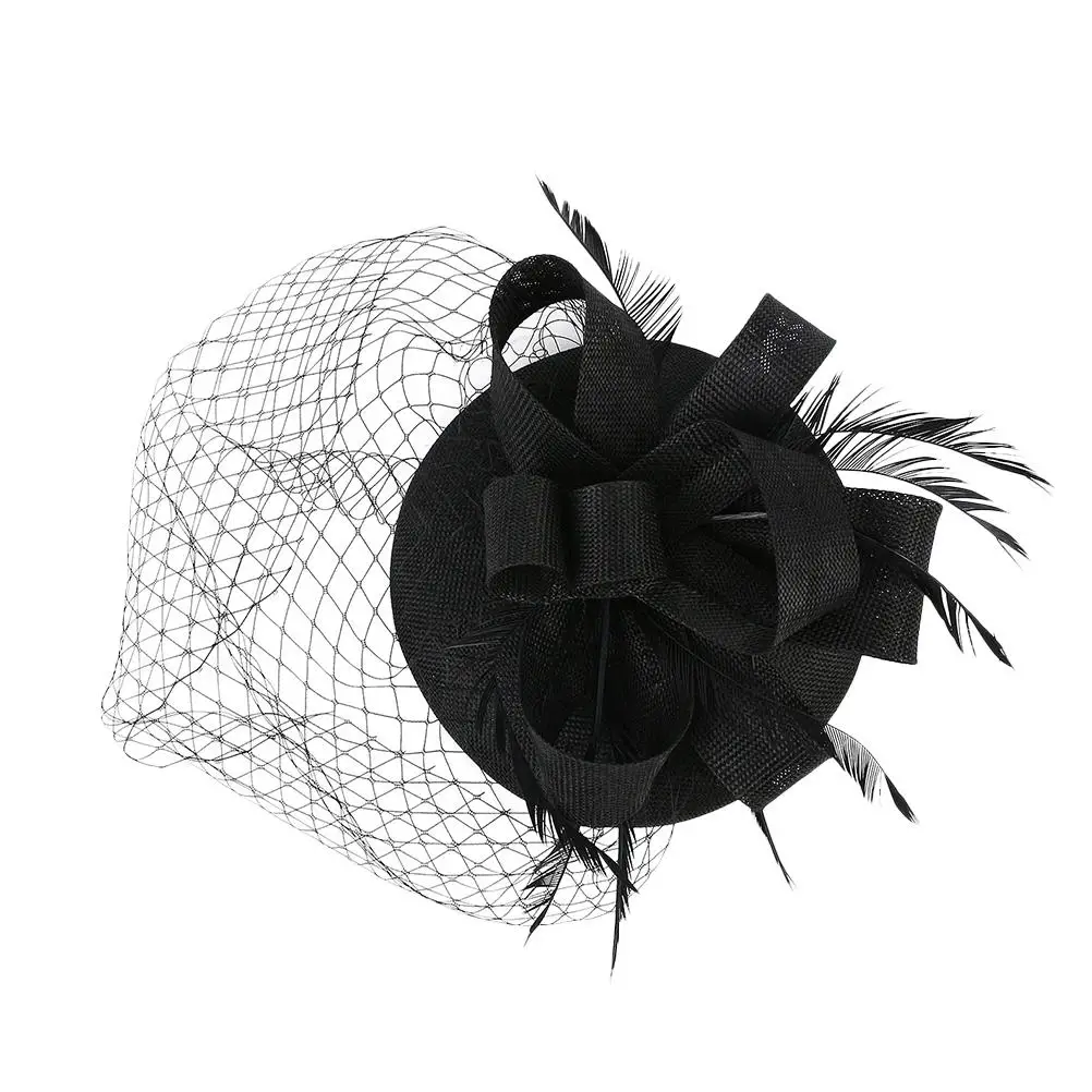 Cocktail Party Hat Mesh Fascinator Headband Hair Ribbons Veil Fascinators for Women Tea Banquet Headdress Scarf Headpiece