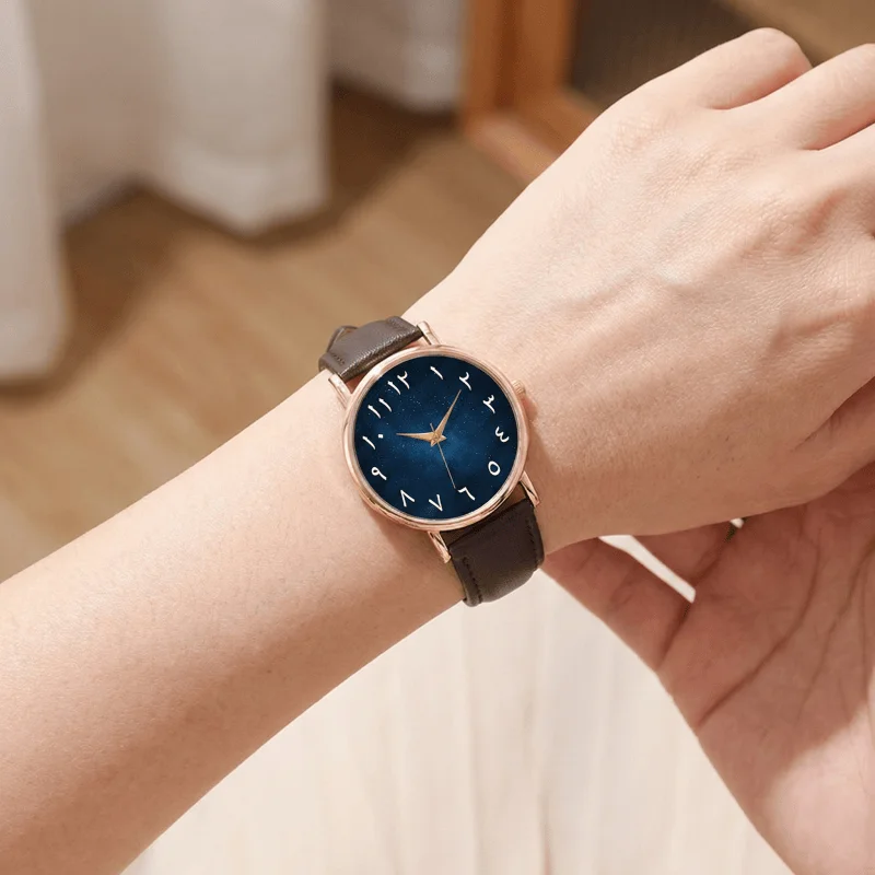 Stylish Starry Sky Women's Watch Minimalist Arabic Numerals Dial Analog Quartz Wristwatch Elegant Casual Ladies Watch Clock Gift