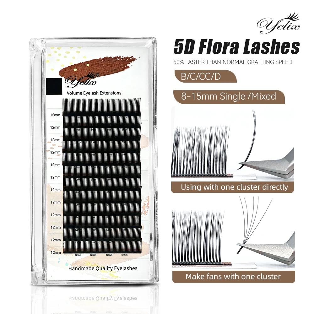 Yelix Vorgefertigte 5D Blumen-Wimpern Einzelne Wimpernverlängerungen Wispy Lash Vorgefertigte Flauschige Natürliche Wimpernspitzen für Schönheitssalons und Profis