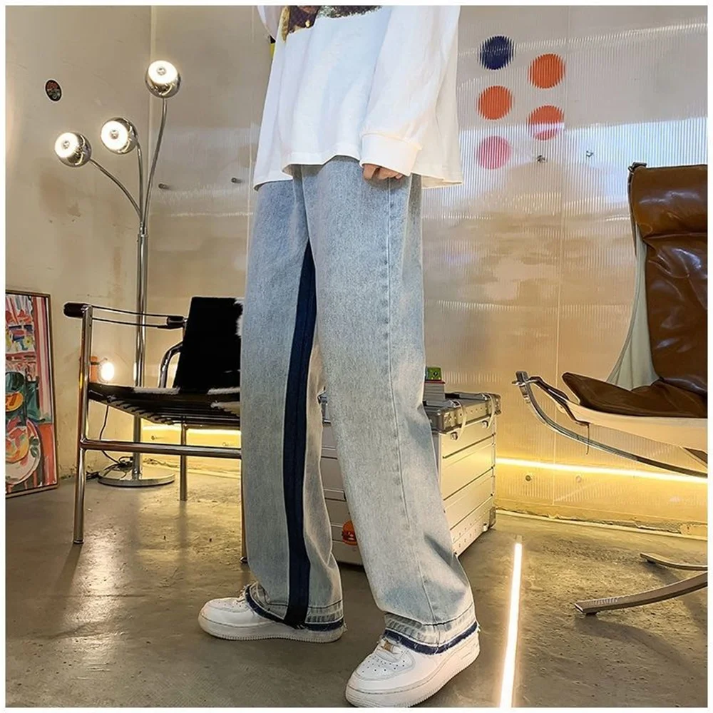 2025 Europese herenjeans Neutrale denimbroek met wijde pijpen Losse rechte letterprint Baggy Man Jean-broek Casual Baggy hiphop
