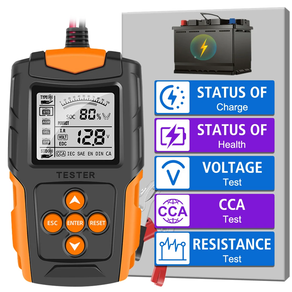 

For Wet/GEL/Lead-acid Battery Auto Diagnostic Tools Battery Analyzer Car Battery Tester Cranking Charging Tool 12V 24V CCA