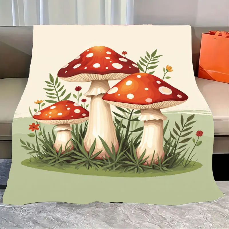 

1pc Flannel Blanket Charming Mushroom Garden Blanket - Cozy & Vibrant Forest Style Throw
