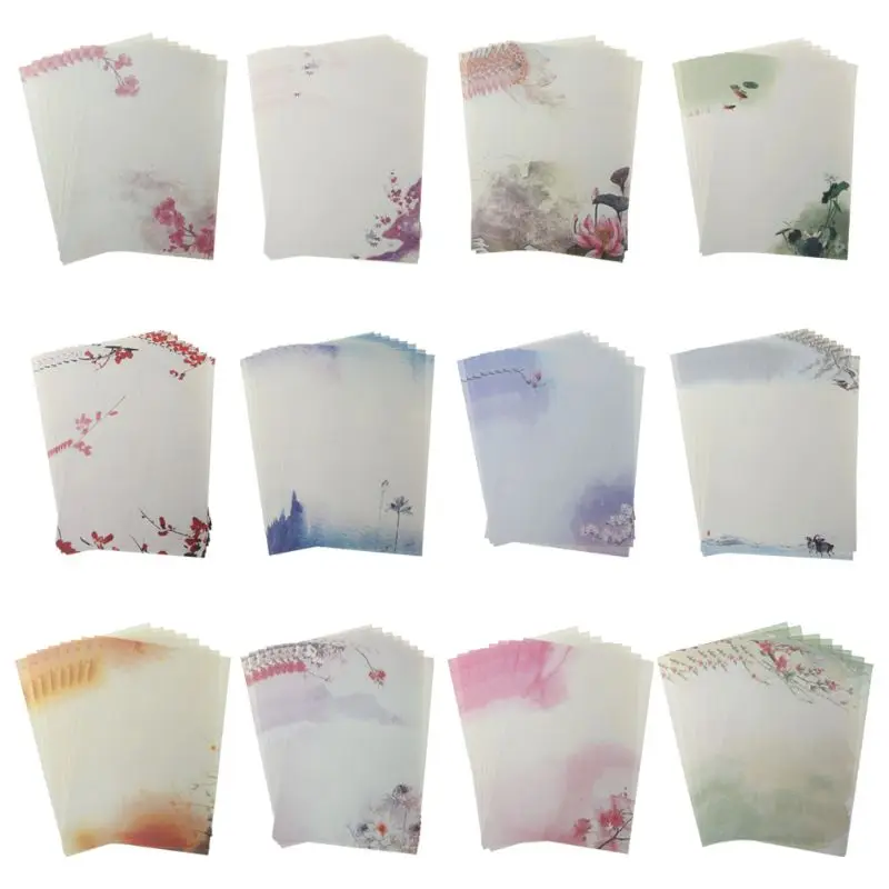 

2022 New 16Pcs/pack Beautiful Chinese Style Letter Paper Ink Painting Writing Students Stationery Office Tools