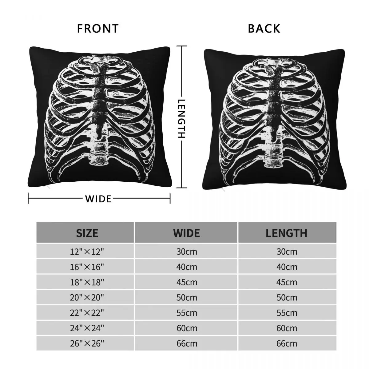 Anatomical Skeleton Square Pillowcase Cushion Cover Pillow Case Throw Pillow Cover for Home Bedroom Car