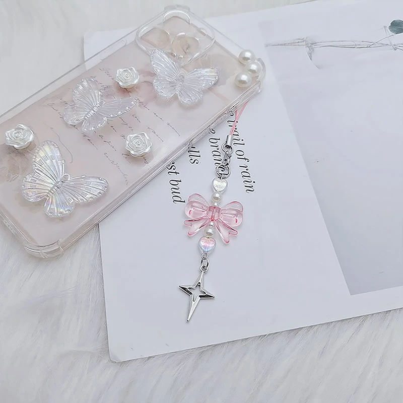 Nuovo 1pc semplice rosa Y2K ciondolo telefono Kawaii donne Love Star Cartoon Charms catena per chiavi borse accessori Charms cordino del telefono