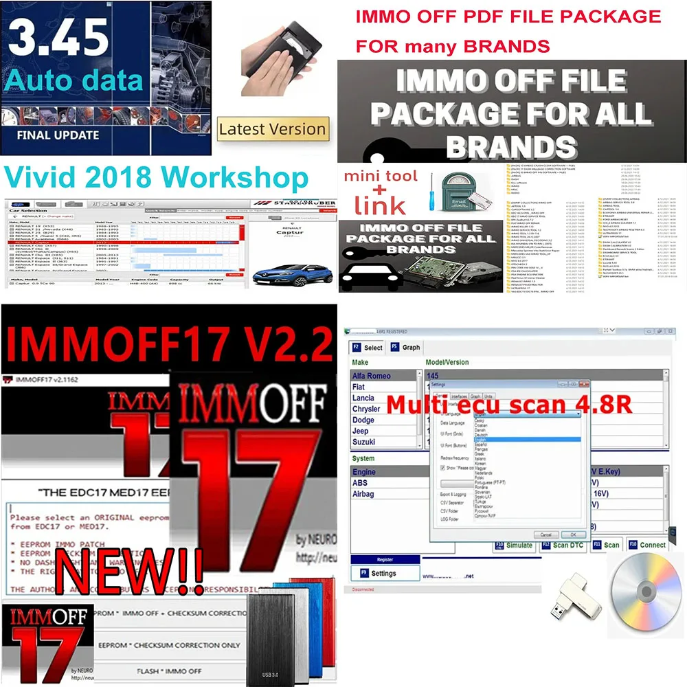 

IMMO OFF FILE PACKAGE Airbag DASH MILLEAGE CORRECTION+Multiecuscan V4.8+Autodata 3.45++Vivid 2018 Workshop+IMMOFF17 EDC17 MED 17