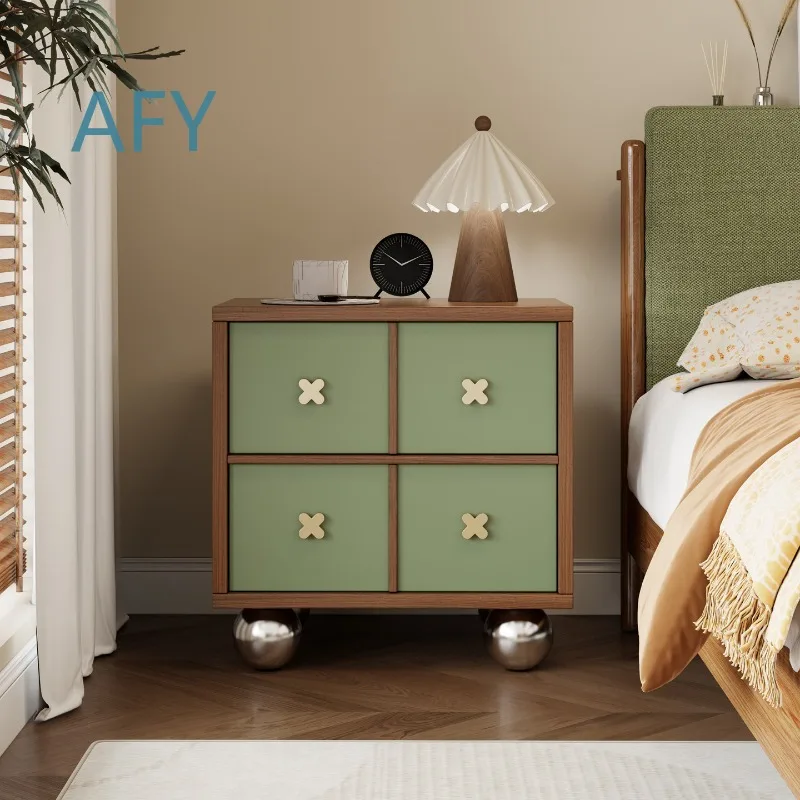Furniture for Green Solid Wood Bedside Table for Home Living Room Drawer Storage Cabinet for Comfortable Bedroom Night Tables