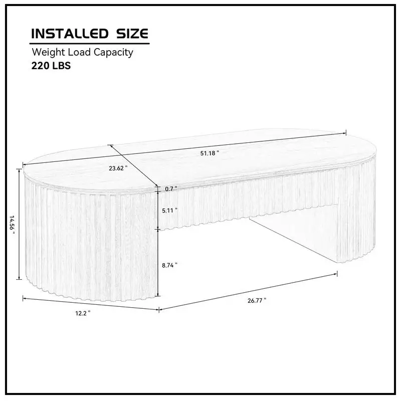 طاولة قهوة خشبية بيضاوية مقاس 51.18 بوصة مع درج، طاولة غرفة معيشة حديثة وفريدة من نوعها في منتصف القرن، طاولة شاي بلمسة نهائية من خشب البلوط #6