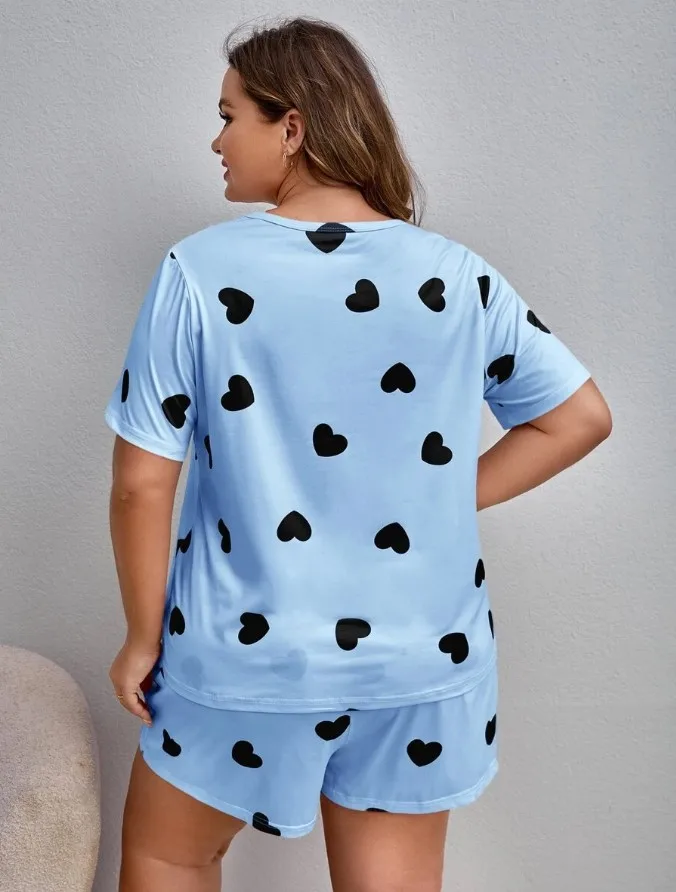 Summer T-shirt, shorts, plus fat, plus size women\'s pajamas, plus size home suit, European and American