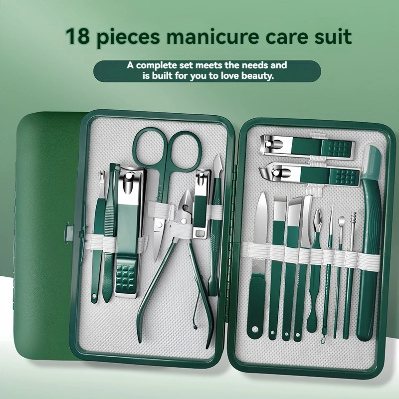 Professional 18-Piece Nail Care Kit Stainless Steel Manicure & Pedicure Set with Travel Case for On-the-Go Grooming