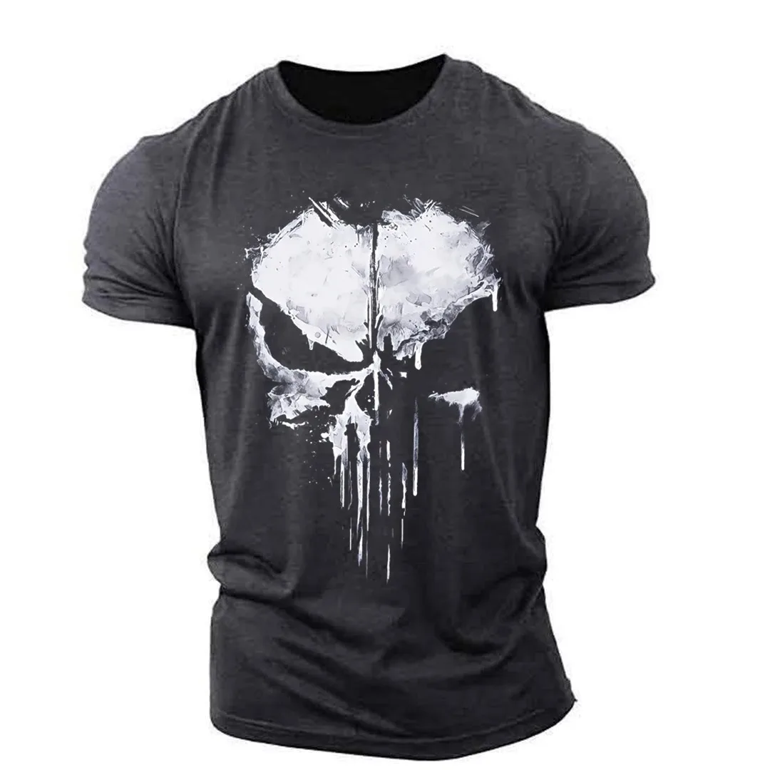 Punisher Skull Cotton Men\'s T-Shirt Harajuku Street Top Fitness Sportswear Stretch Breathable Oversized Shirt Men\'s Clothing