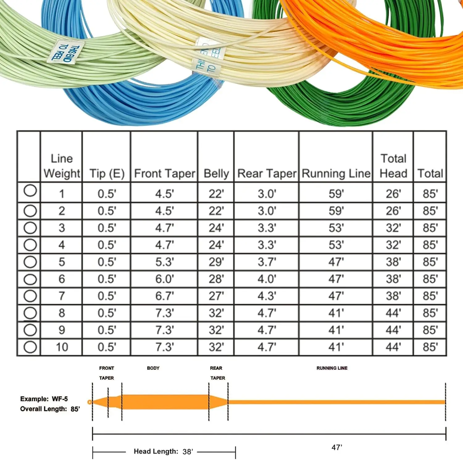 Aventik 85FT břemeno odeslat létat linky létat rybolov plovoucí linky s svařované smyčka WF3 4 5 6 7 8F