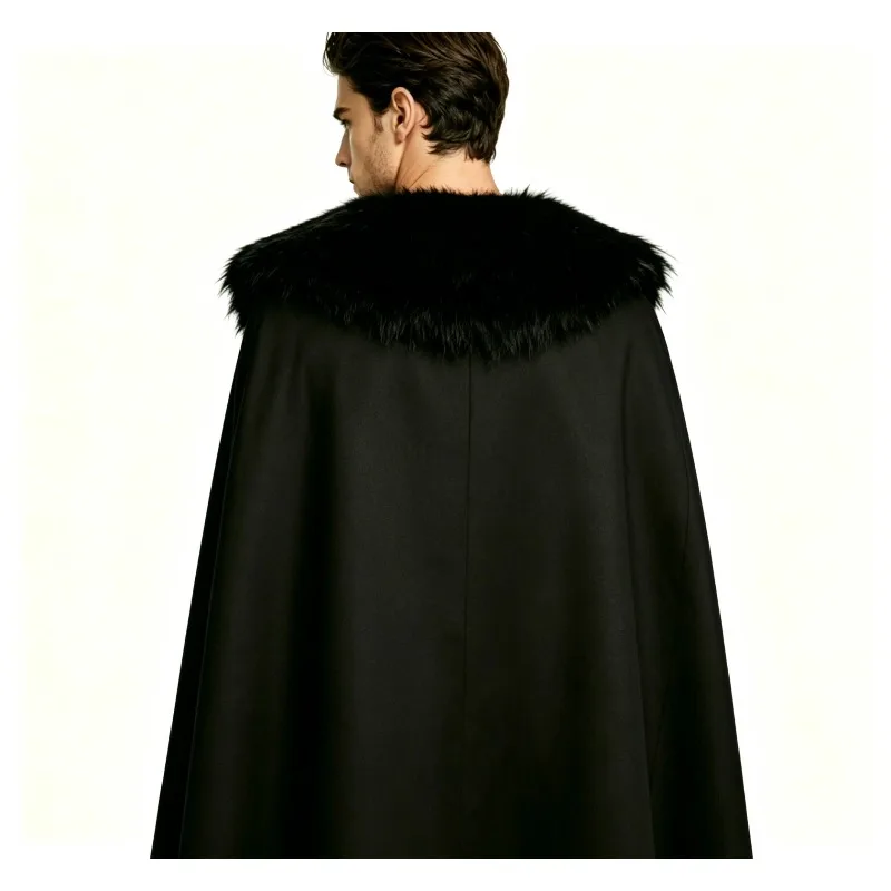 Halloween performance cape with thick fur collar, medieval costume, Rhaegar Targaryen cape view 4