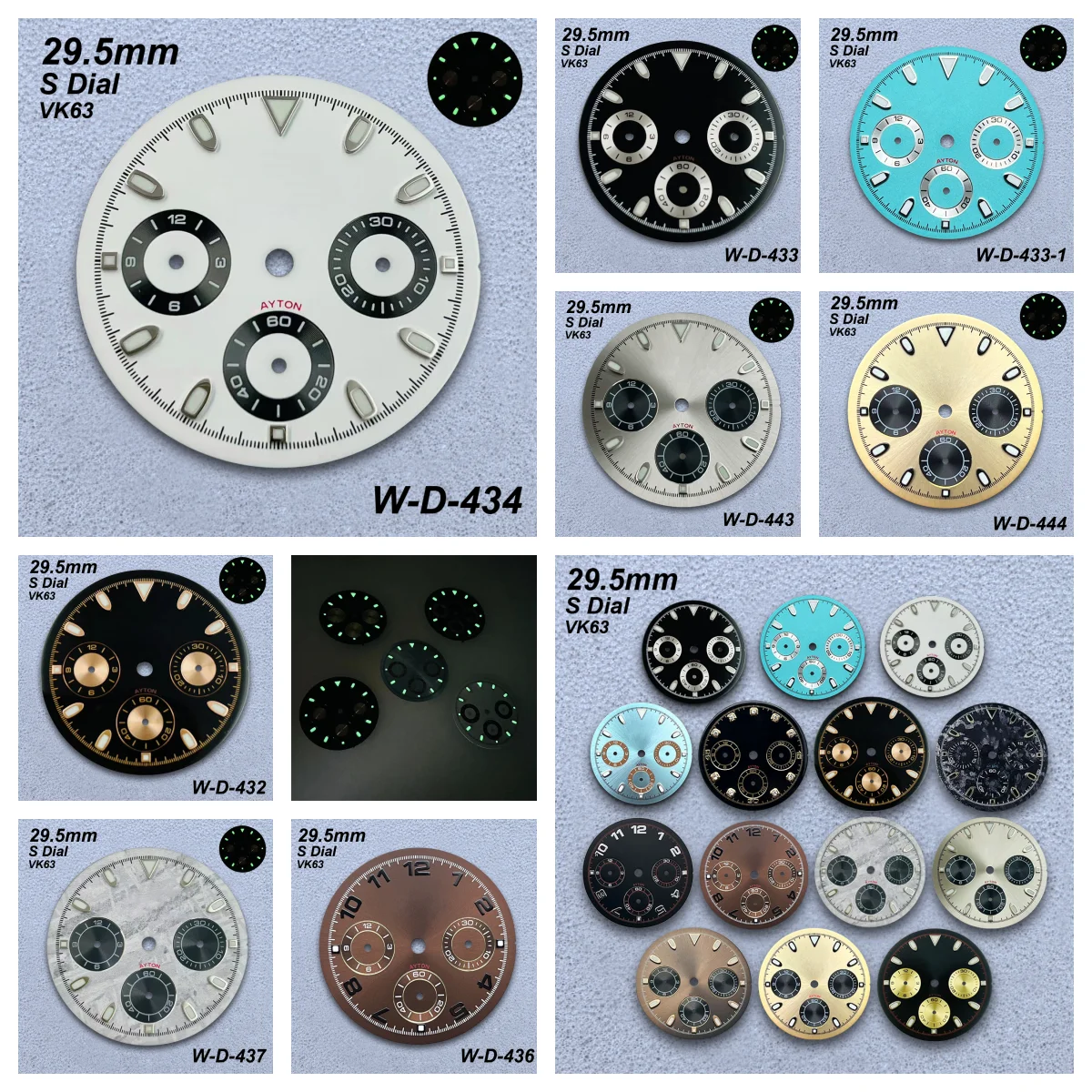 

29.5mm S Logo Panda DTN Dial Fit VK63 Movement Green Luminous Meteorite/Enamel High-Quality Watch Modified Accessories