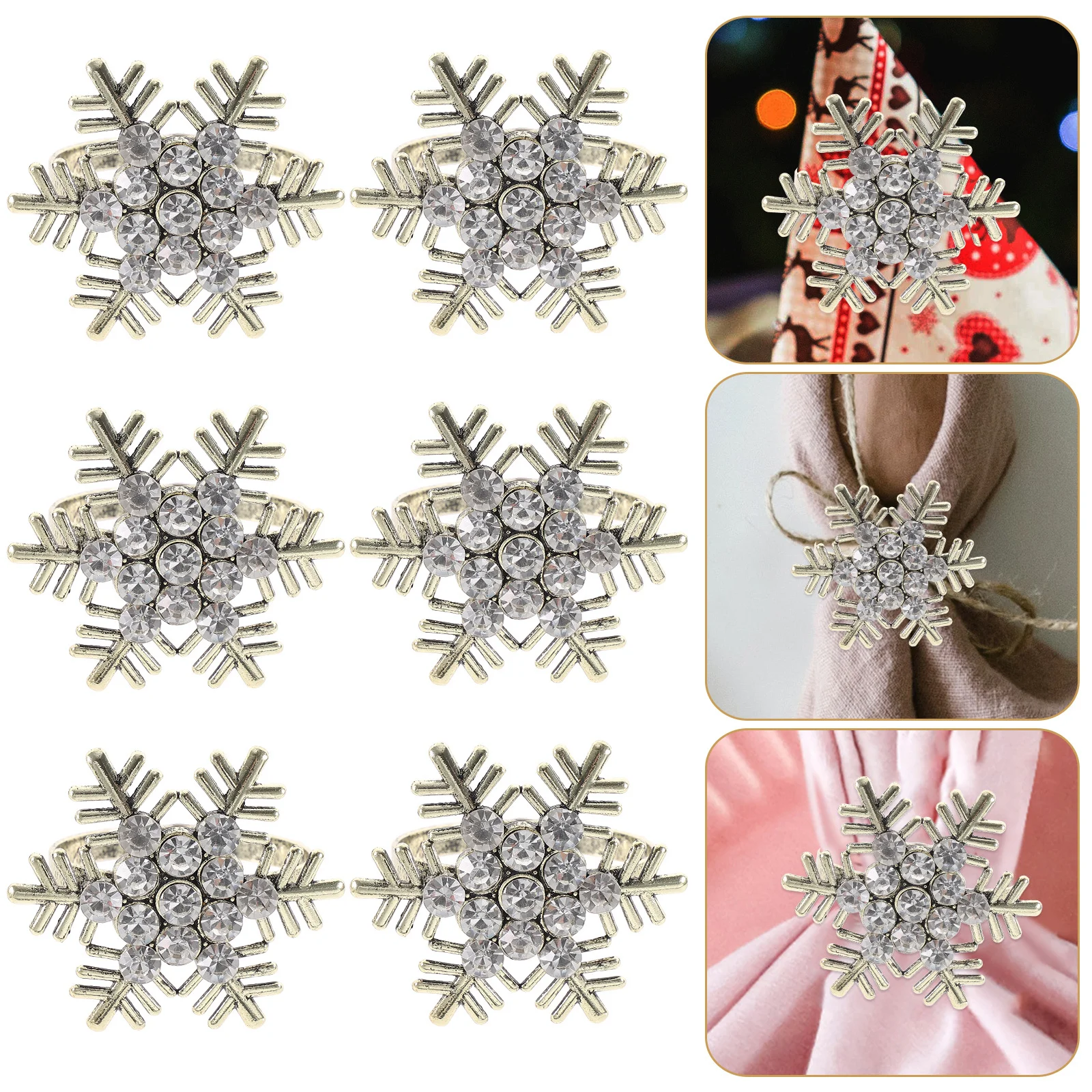 

6Pcs Napkin Rings Snowflake Vintage Alloy Table Decor for Christmas Party Festival Gathering Elegant Napkin Buckles Home Dinner