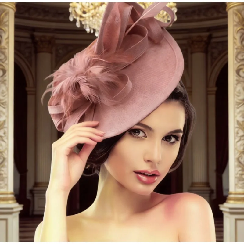 

Европейско-американский стиль: Льняная повязка на голову с перьями и цветами, экстравагантный большой шляпный колпак ручной работы, свадебный головной убор