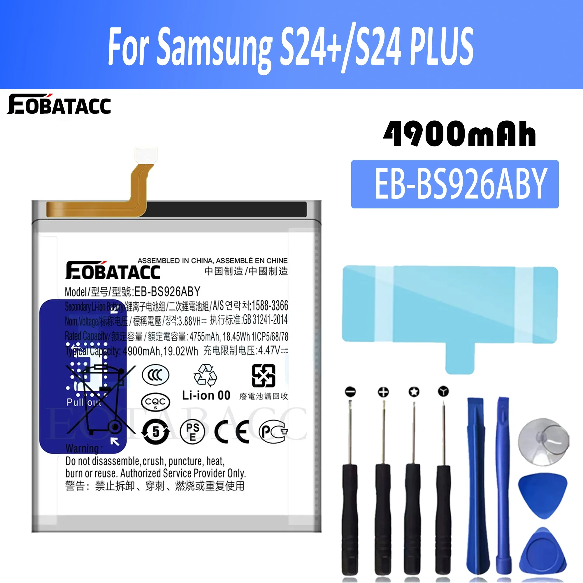 

EOTABACC New 100% High Quality EB-BS926ABY Battery For Samsung S24+/S24 PLUS Mobile Phone Bateria+ Free Tools