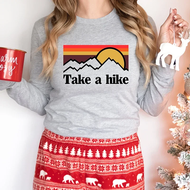 Take A Hike Harajuku Women Sweatshirts Causal Loose Cotton Graphic Hoodies Female Mountains Are Calling Retro Clothes Female Top