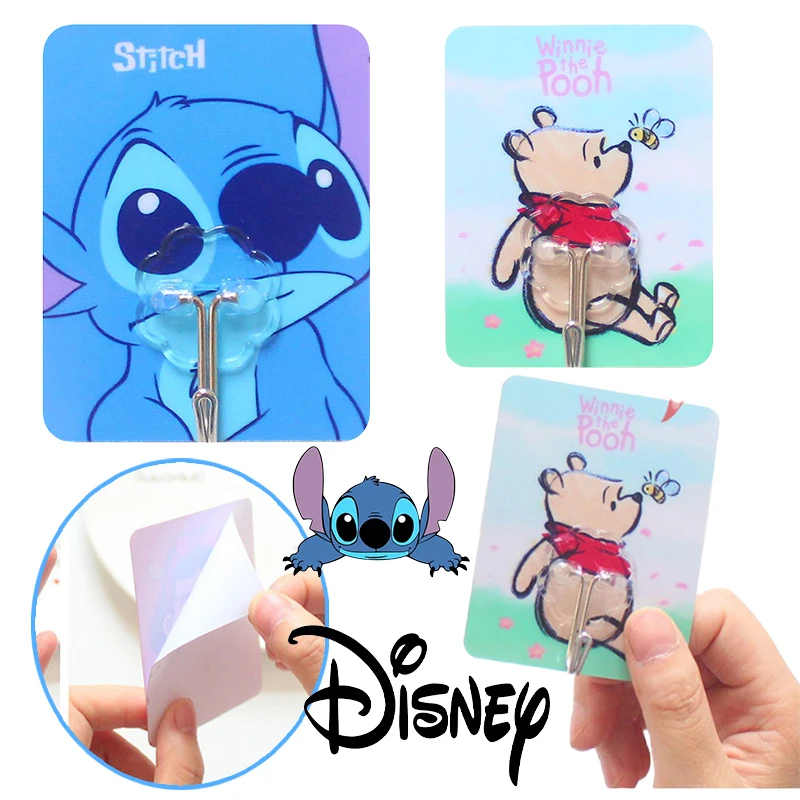 Disney Stitch Cartoon Sticky Hooks Anime Hooks Strong Adhesive Stickers Wall Hooks Winnie Home Decor Wall Traceless Hook Storag