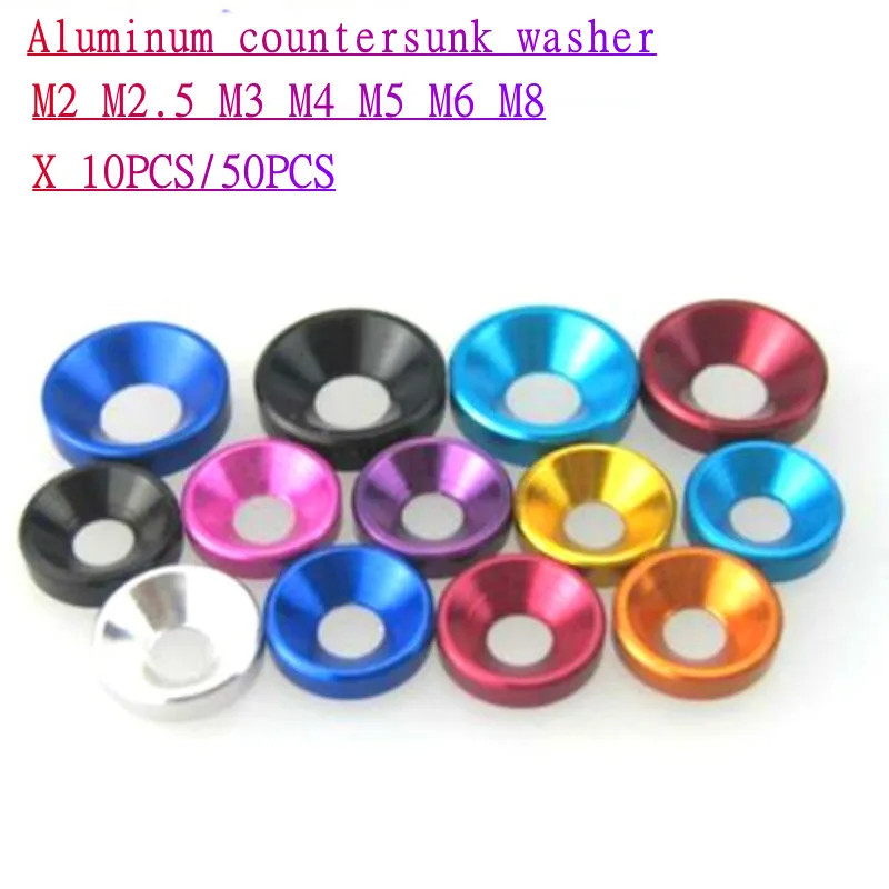 Beicai 10/50Pcs/Lot Aluminum Countersunk Washer M2 M2.5 M3 M4 M5 M6 M8 Colourful Anodized Countersunk Bolt Washers Gasket