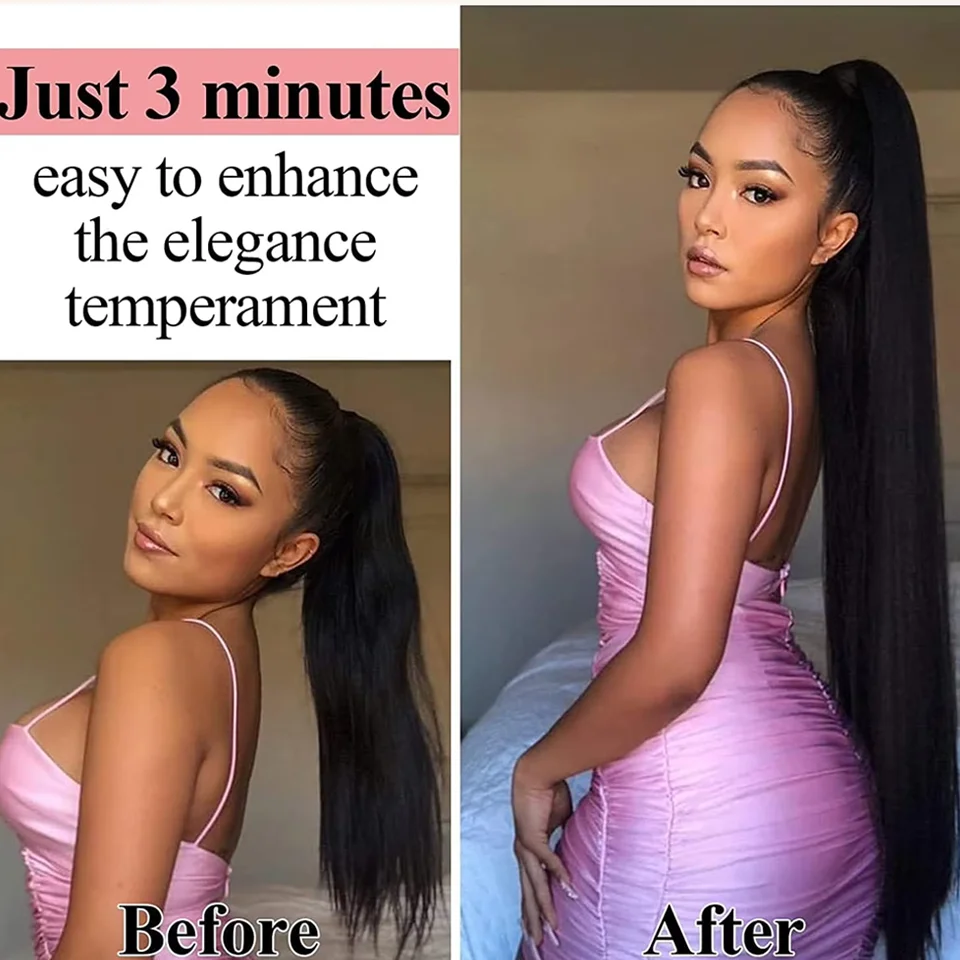 DIY woven ponytail extension version 24 inch woven ponytail extension version, synthetic belt straight wrapped ponytail