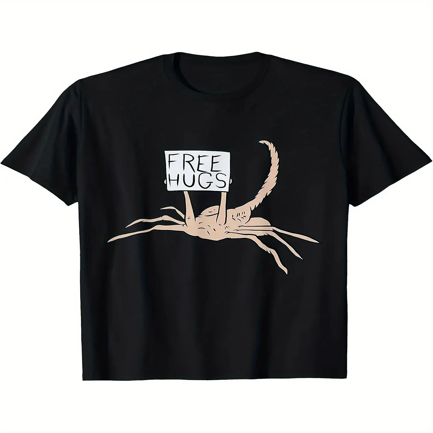 Men's _FREE HUGS_ Xenomorph Graphic T-Shirt - 100 Cotton, Short Sleeve, Crew Neck - Casual Alien Inspired Tee for All Seasons Cotton Tee, Gift For Him