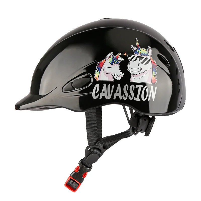 Casco Unicornio para Niños, Protector de Cabeza Negro Claro, Casco de Niño Negro Mate, Casco de Equitación, 8101008