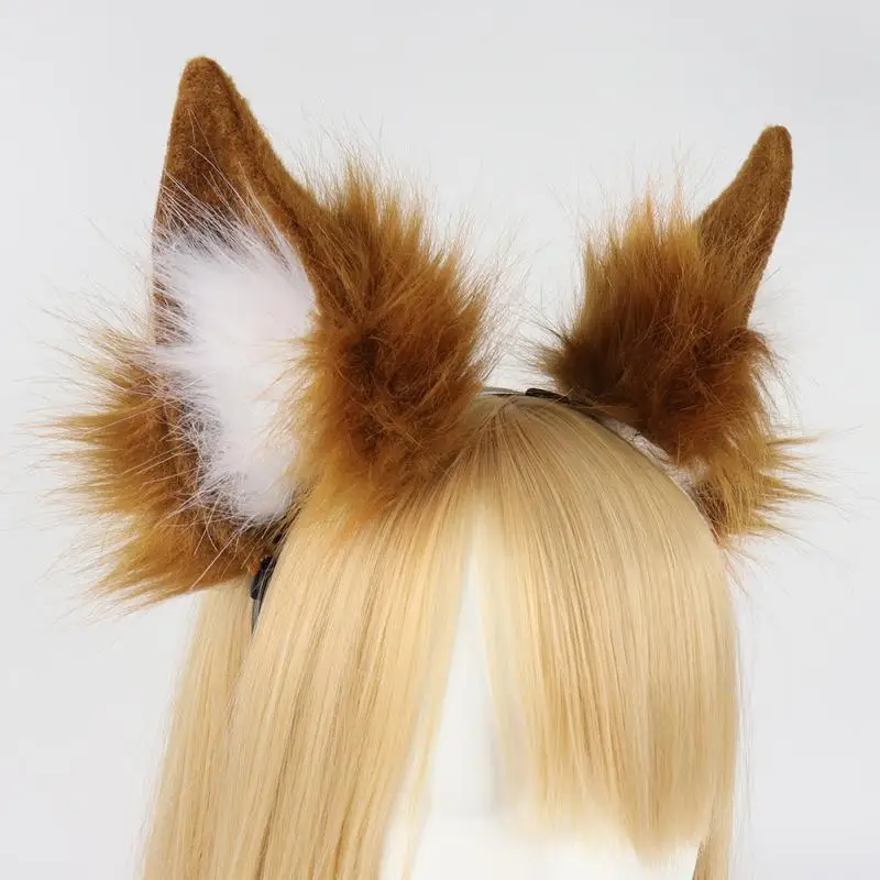 Pink Furry Fox Tail 70Cm Brown Animal Ears Cosplay Props Carnival Halloween Headwear Party Performance Costume Accessories