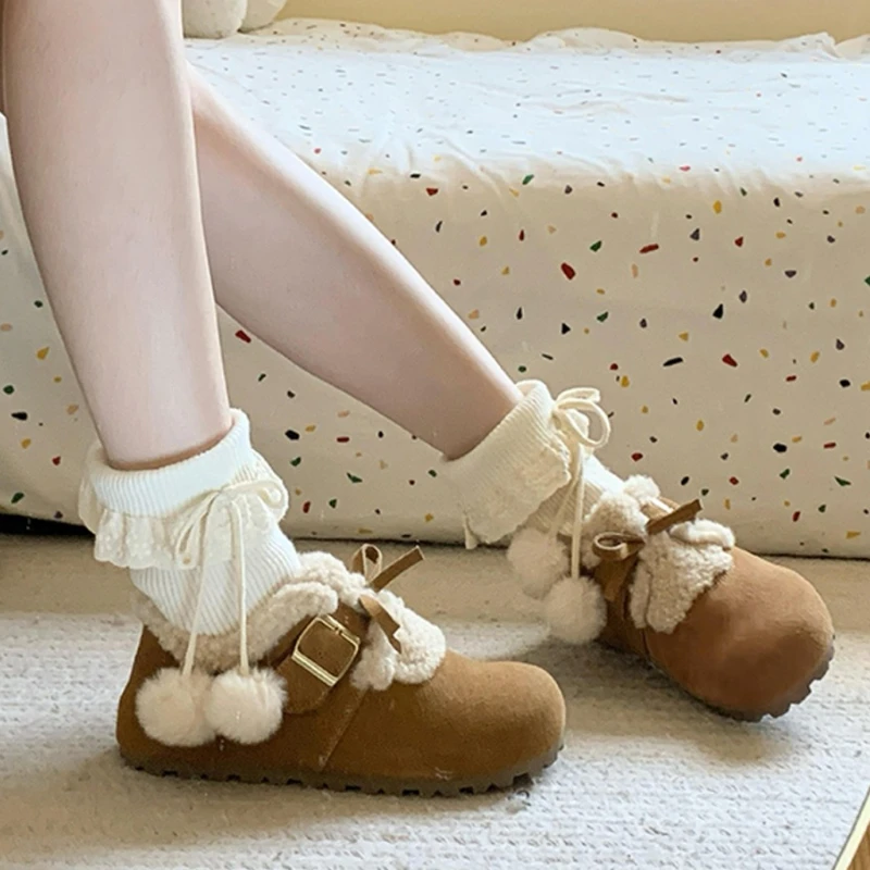 

Bow Women Flats Shoes Suede New Casual Fur Loafers Designer 2025 Trend Fashion Winter Sport Shoes Brand Woman Sneakers Zapatos