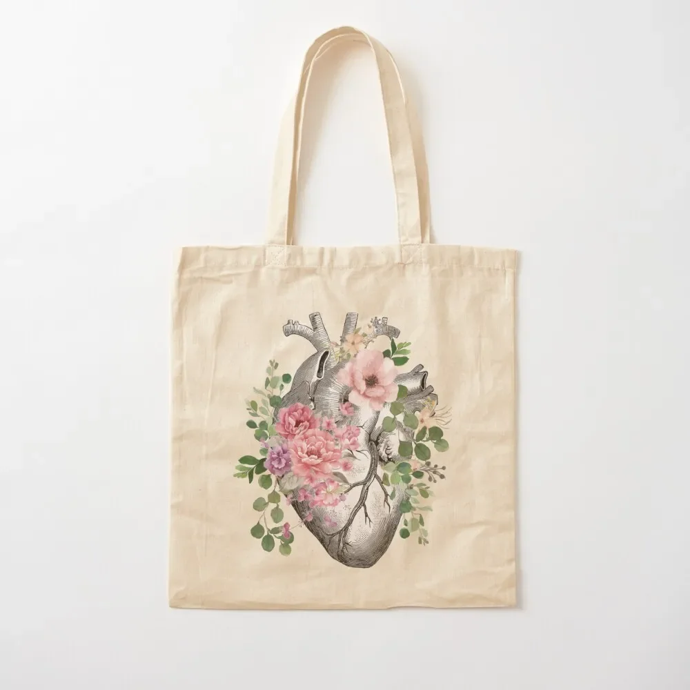 

2025 New Bags Bloom Floral Heart Human Anatomy pink roses flowers Tote Bag shopper bag woman bag for beach