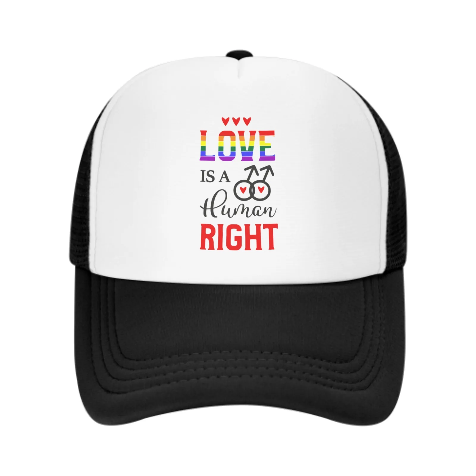 Love Is A Human Right Print Mesh Baseball Cap Trucker Hats Sports Outdoor Adjustable Washed Snapback Dad Hat