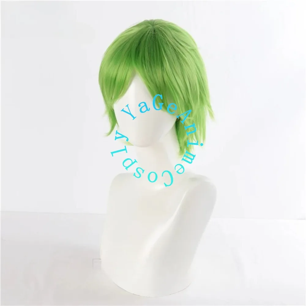 Anime The Law of Ueki Kosuke Cosplay Wig Green Layered Short Hair Flipped Ends Heat Resistant Synthetic Wig Costume Accessory