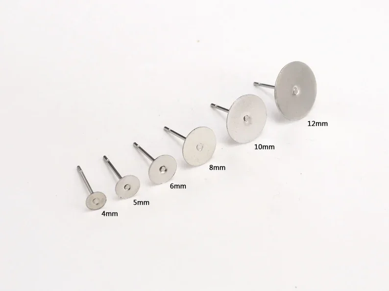 50pcs Stainless Steel Round Earring Studs, Flat Pad Earring Post, Blank Earring Base For Glue On, 4mm, Jewelry Making S026