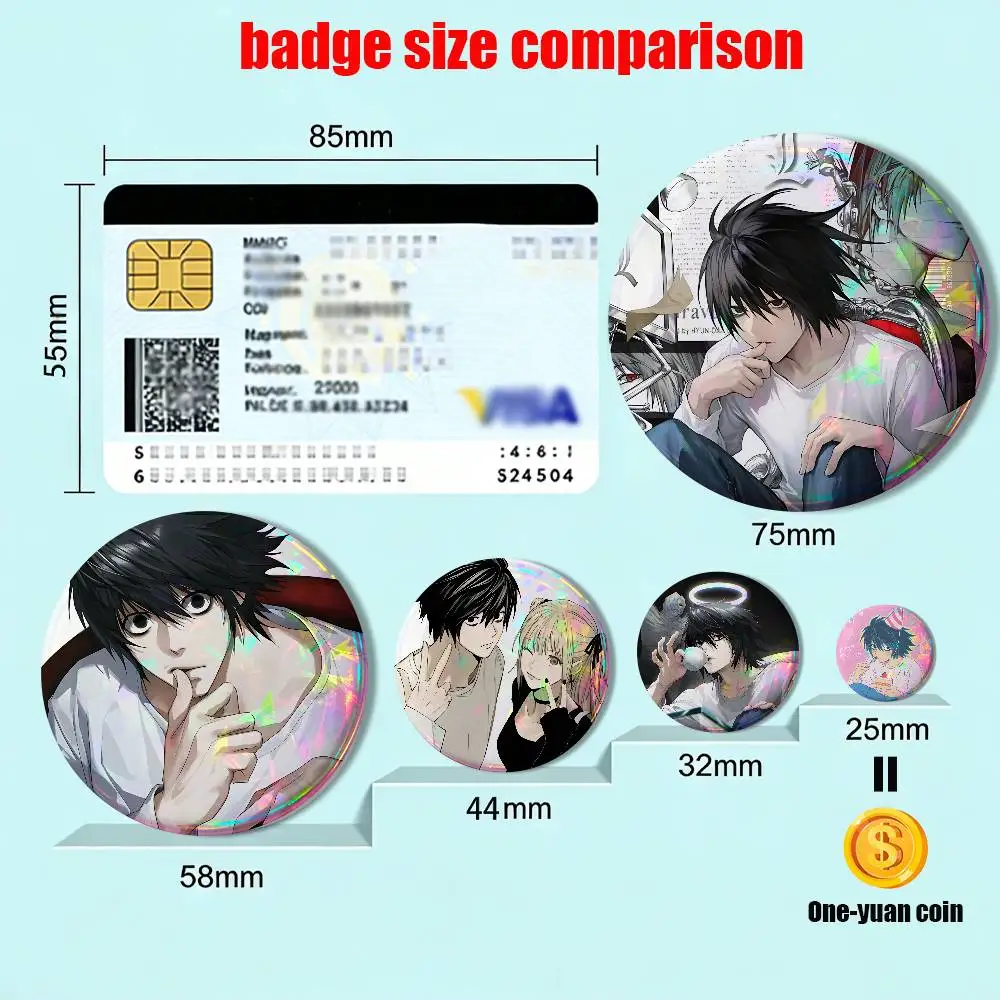 High IQ L detective Death Note Badge on Backpack Clothes decoration Tinplate Round Brooch Funny Custom Gifts for Friend