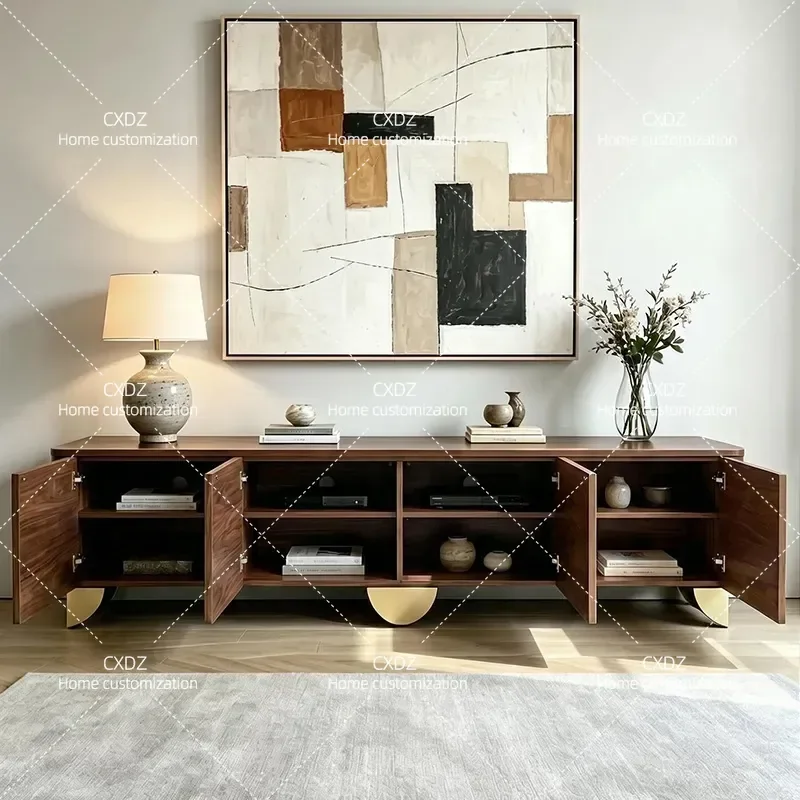 Medieval Tree Tumor Wood Parquet TV Cabinet Living Room Storage Floor Cabinet Light Luxury Solid Wood Audio Visual Cabinet