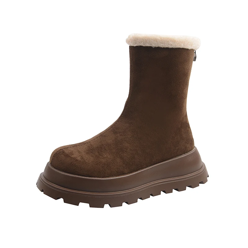 الفراء النساء الثلوج حذاء من الجلد الشقق الجلد المدبوغ أحذية منصة شتاء دافئ 2025 موضة قصيرة أفخم أحذية قطنية العلامة التجارية الجديدة Mujer Botas #6