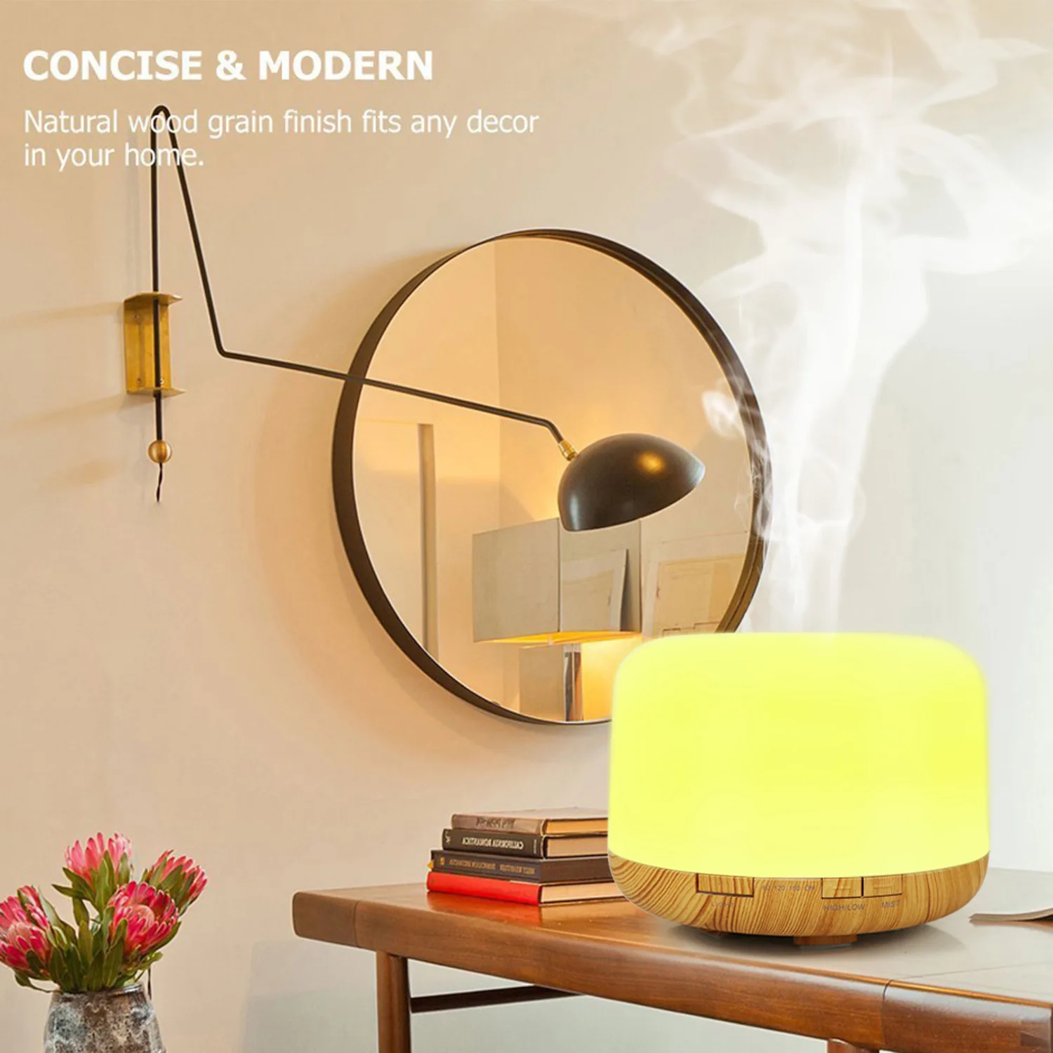 Wholesale wood grain aroma humidifier 500ml ultrasonic atomizer remote control colorful cold mist fragrance humidifier