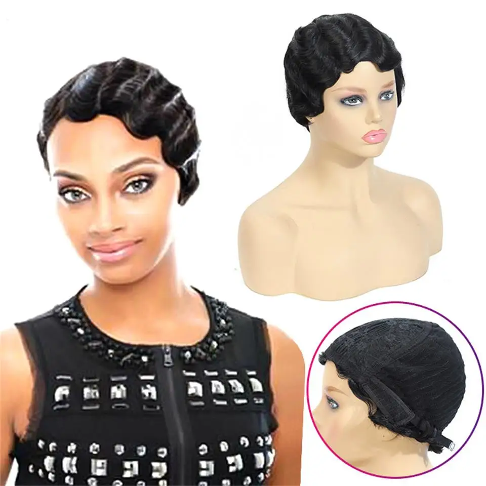 Short Human Hair Wigs Pixie Cut curly perruque bresillienne for Black Women Cheap Glueless Wig Machine Made Wigs With Bangs