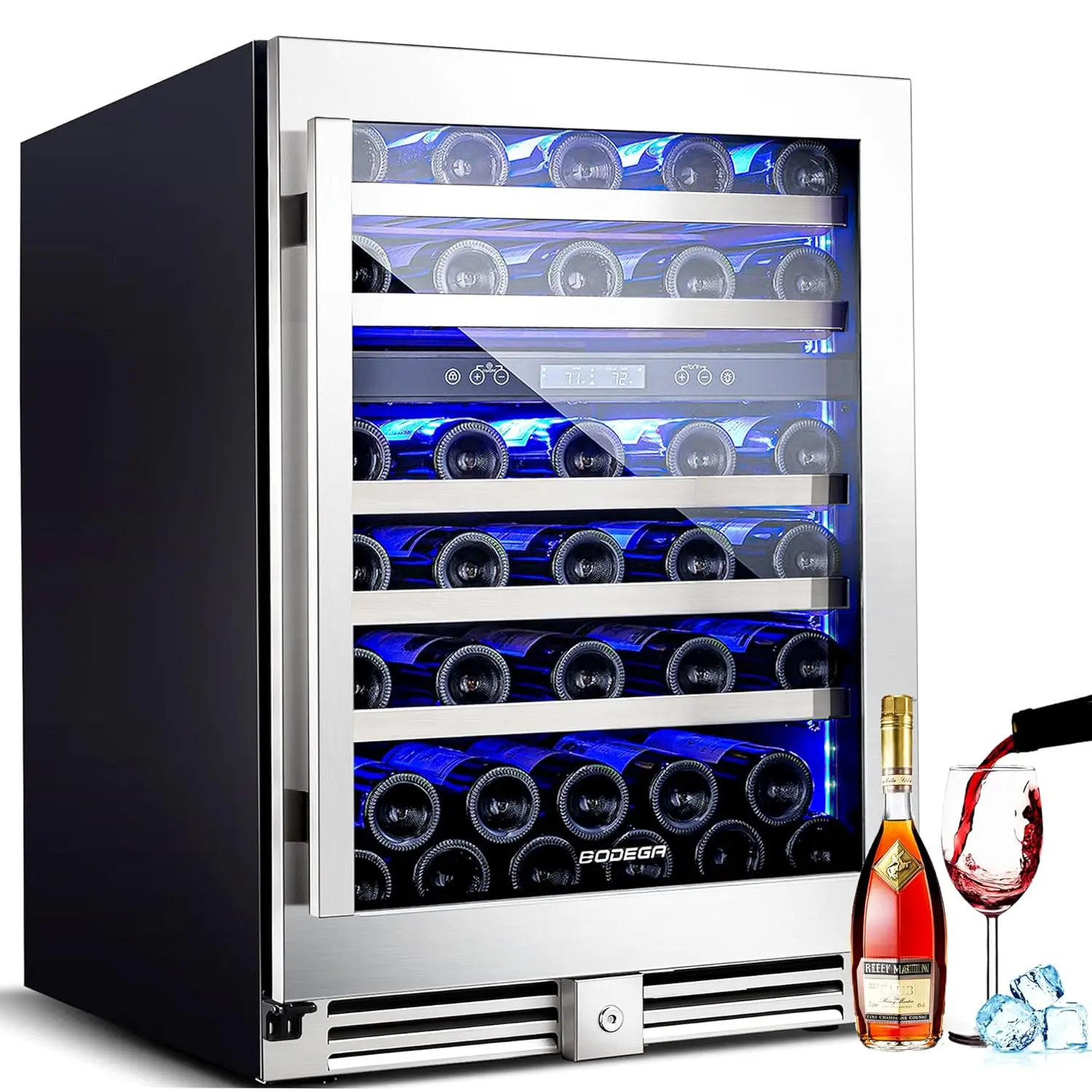 

Винный холодильник 24 дюйма, на 56 бутылок, двухзонный, встраиваемый и отдельностоящий, с быстрой настройкой и индивидуальной комплектацией