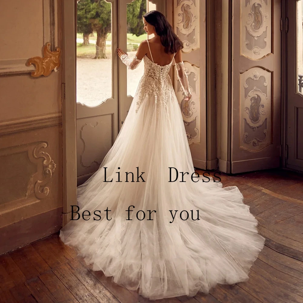 Luxury A Line Wedding Dresses for Ladies Elegant Strapless Bridal Gowns with Lace Exquisite Full Sleeve Vestidos De Novia New