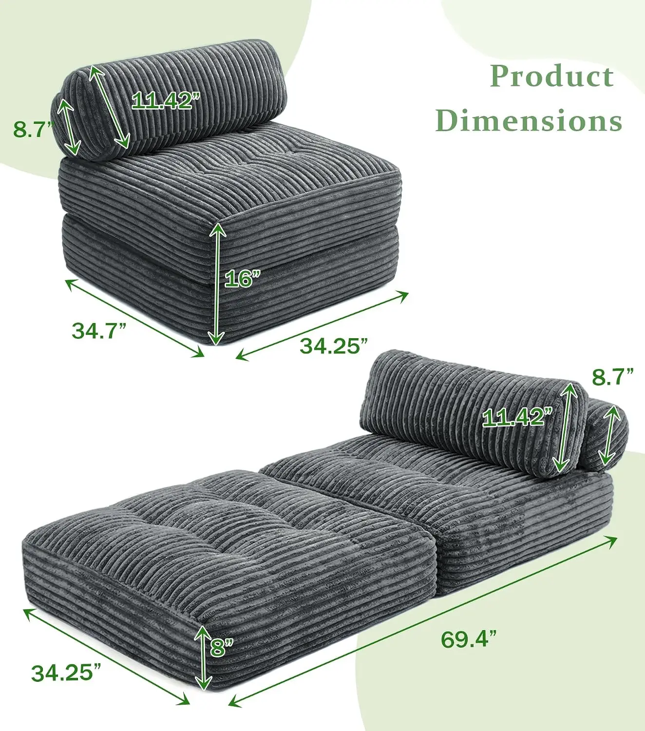 3-in-1 Folding Sofa Bed, 34