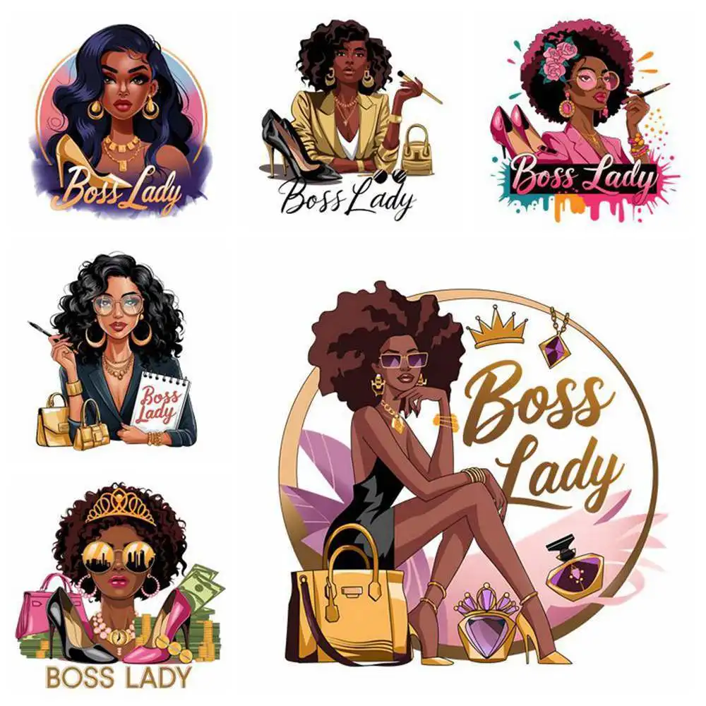 Black Lady Heat Transfer Patches For Clothing DIY A-Level Washable T-shirts Iron-on Thermal Stickers Cute Doll Patches Applique