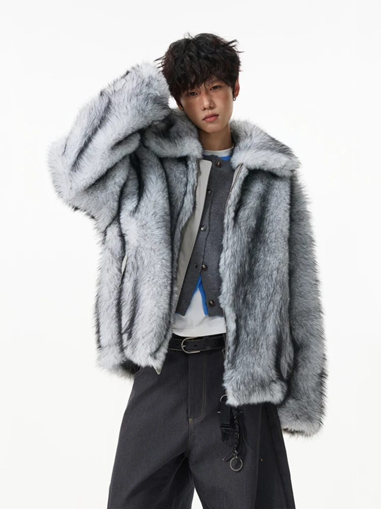معاطف رجالية عصرية جديدة لشتاء 2025 على الوجهين معاطف سميكة من الفرو الصناعي سترات أنيقة للرجال بأكمام طويلة فضفاضة ومريحة من الفرو الصناعي الدافئ