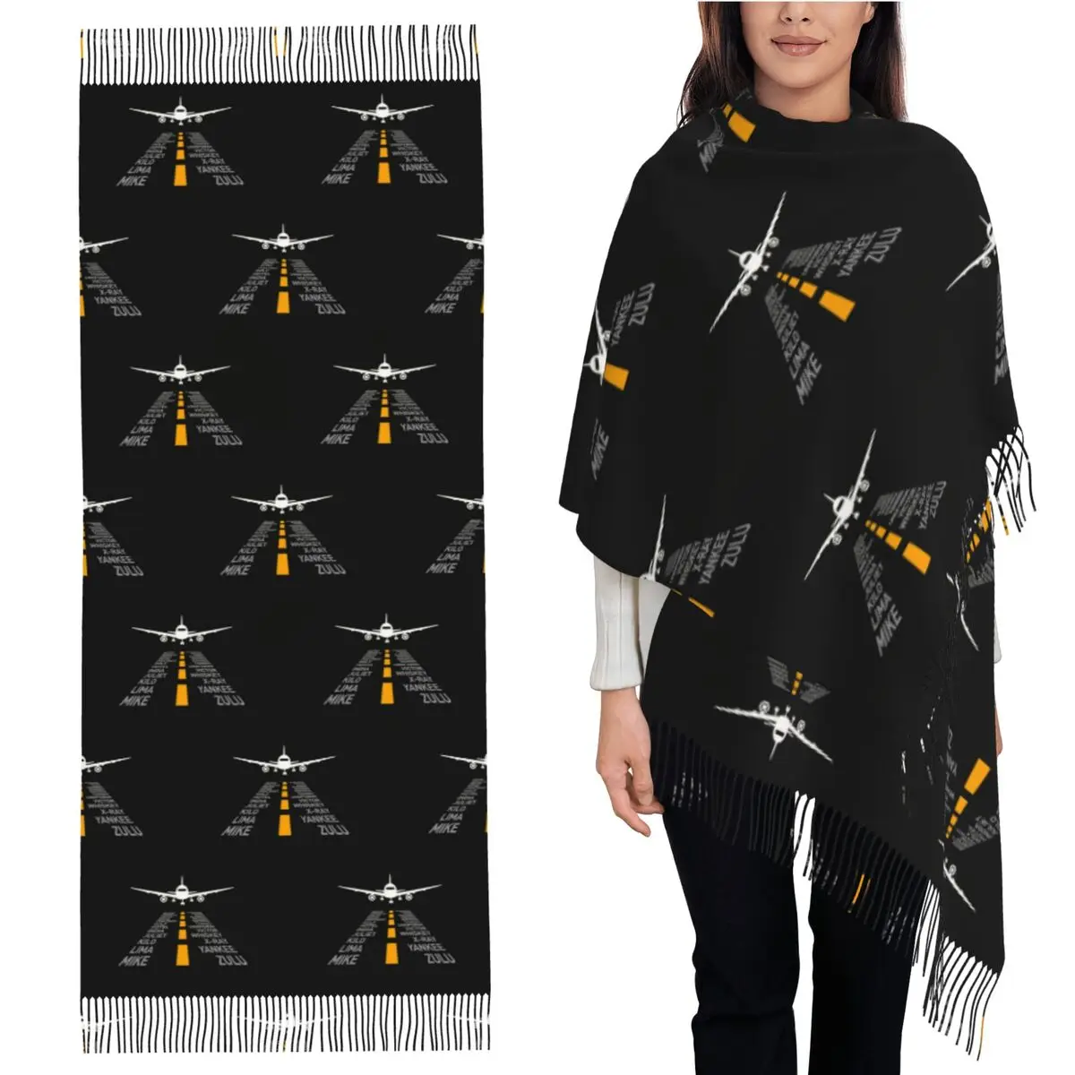 

Airplane Pilot Gifts Airport Runway Phonetic Alphabet Plane Scarf Tassel Scarves Shawls and Wraps Large Fall Winter Shawl Wrap