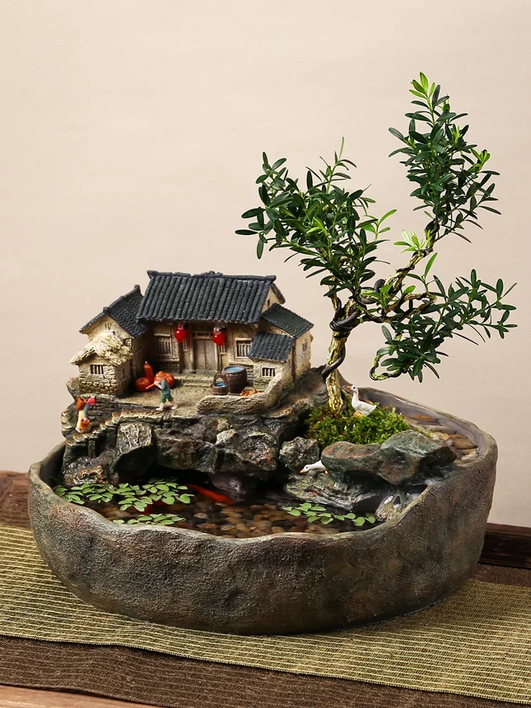 

Chinese creative fish tank flowing water ornaments circulating water living room office decorations desktop micro landscape open