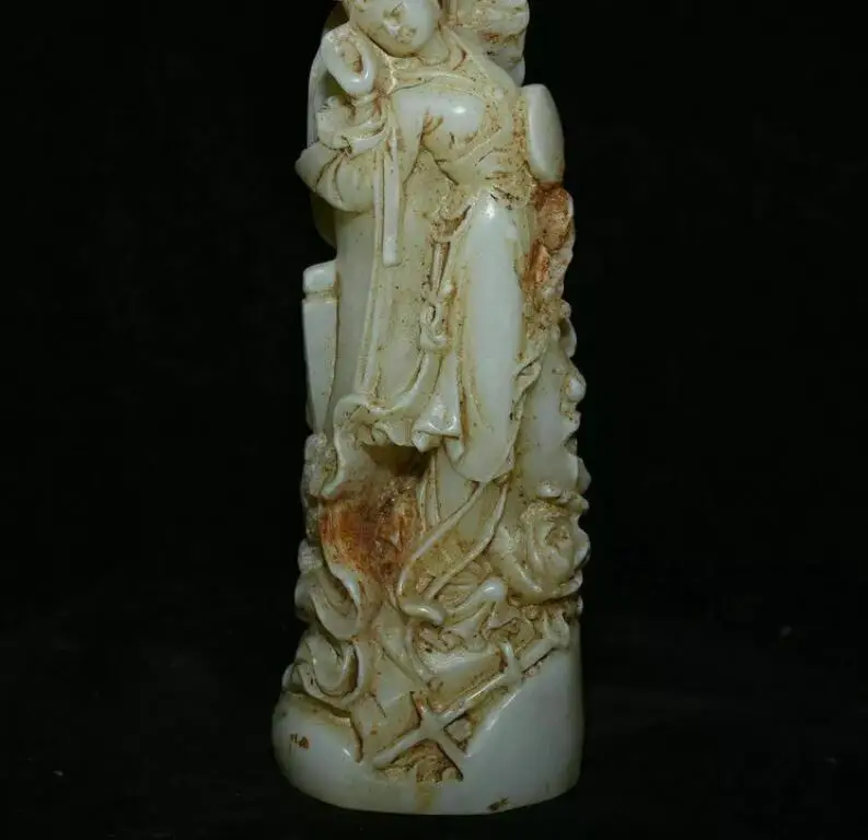 8.2" Old Chinese White Jade Carving Beauty Belle Flower Statue Sculpture image 3