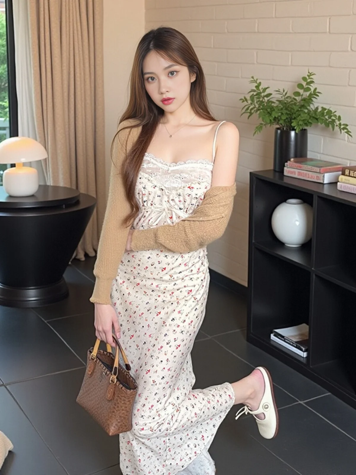 

Soft Short Open Cardigan Love Island Hot Island Woolen Knitted Sweater Slimming Good Proportion Sweet Style Long Sleeve V-Neck