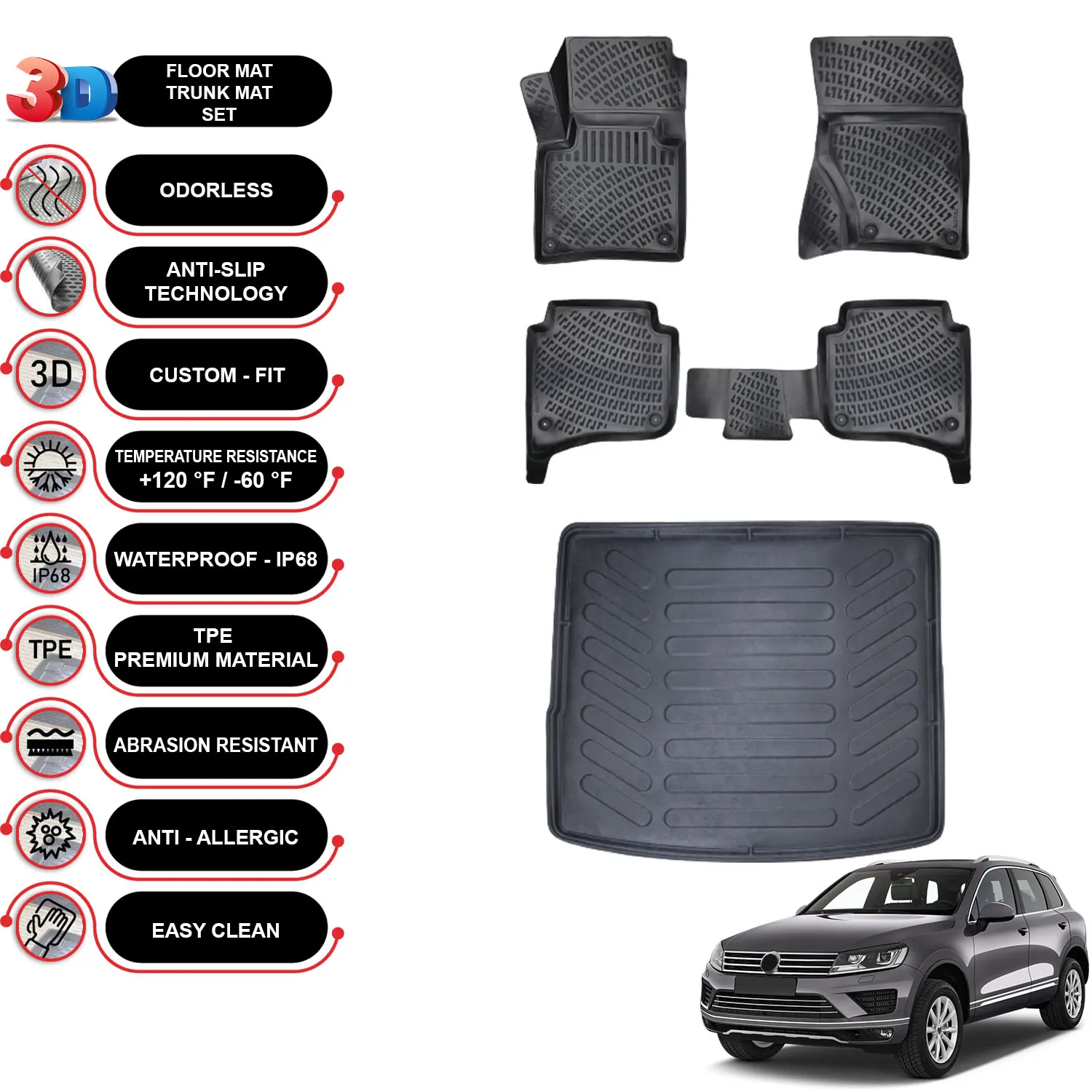 Volkswagen Touareg - (2010-2018) - Floor Mats + Cargo Trunk Liner - SET - (Beige)